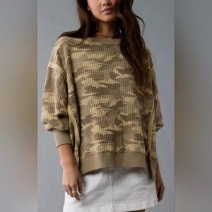 American Eagle Waffle Knit Crewneck – XL Oversized Fit “Seriously Lived-In”